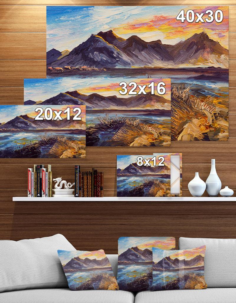 DesignQ Mountain Pink Sunset - Landscapes Painting Print On Wrapped Canvas