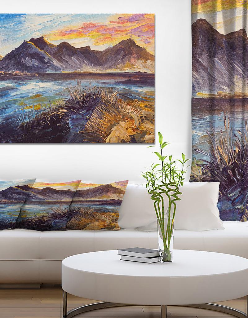 DesignQ Mountain Pink Sunset - Landscapes Painting Print On Wrapped Canvas