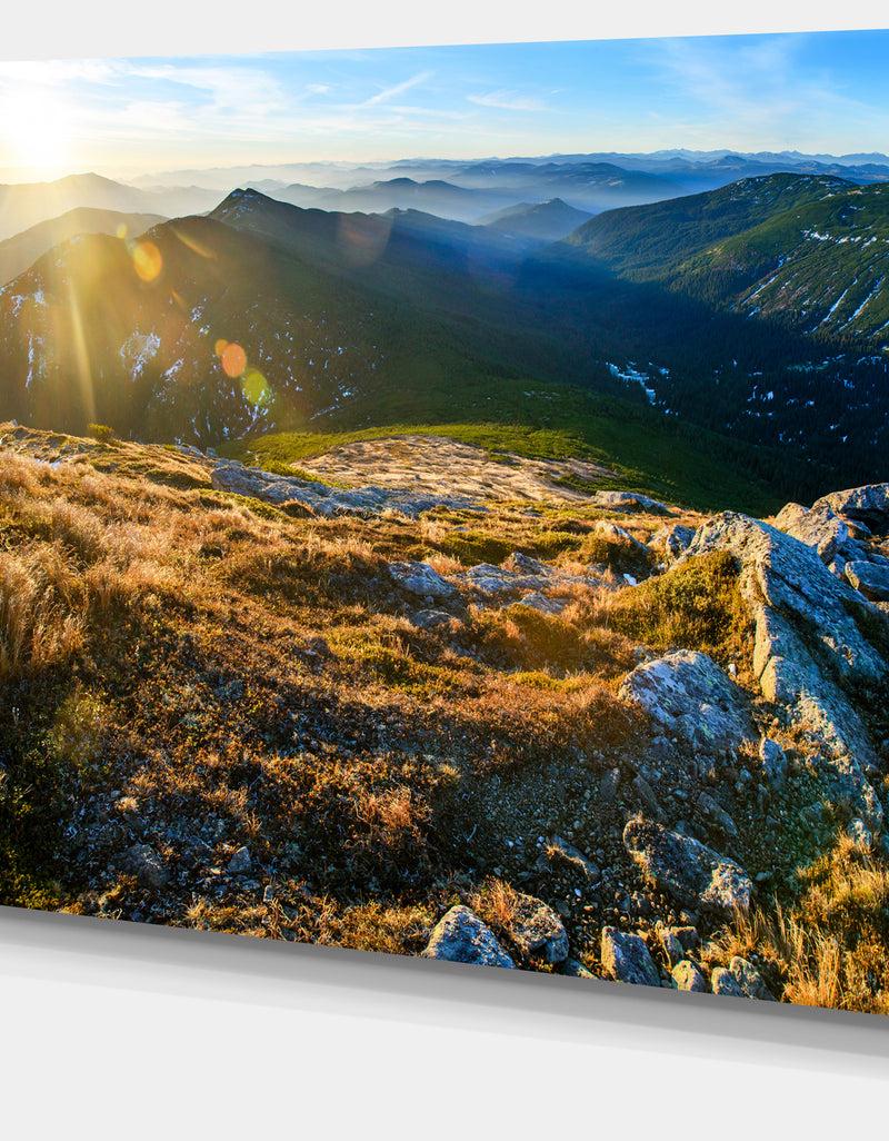 DesignQ Mountains Glowing In Sunlight - Extra Large Landscape Canvas Art Print