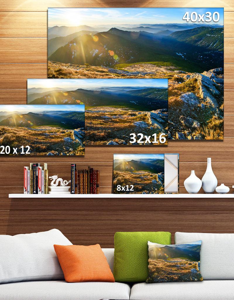 DesignQ Mountains Glowing In Sunlight - Extra Large Landscape Canvas Art Print