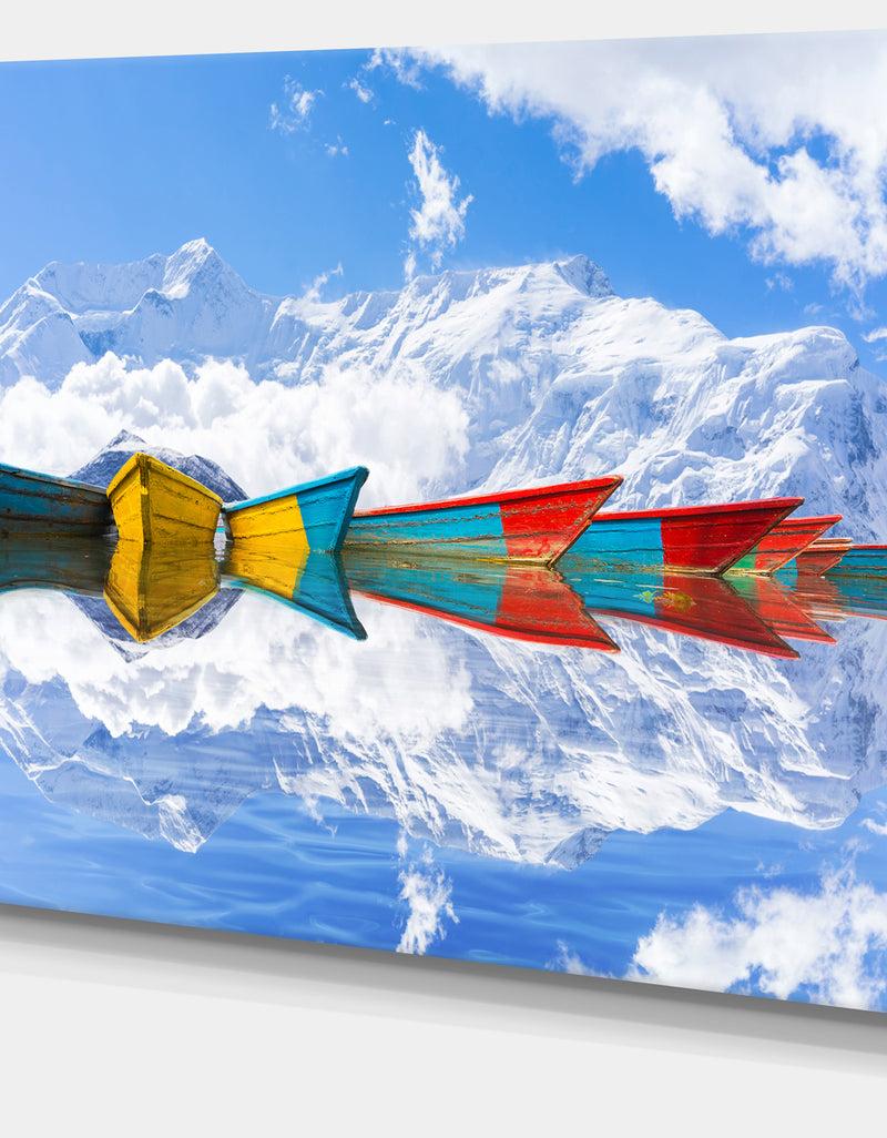 DesignQ Moving Colorful Boats In Lake - Boat Canvas Artwork