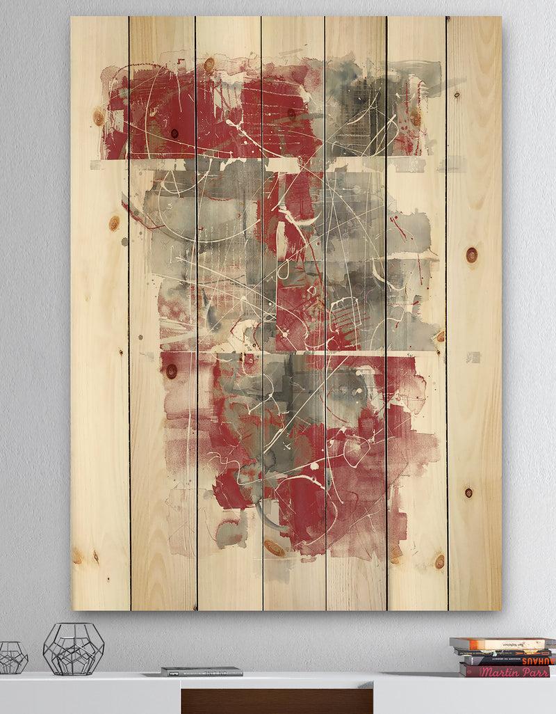 DesignQ Moving In and Out of Traffic I Red Grey - Geometric Print on Natural Pine Wood