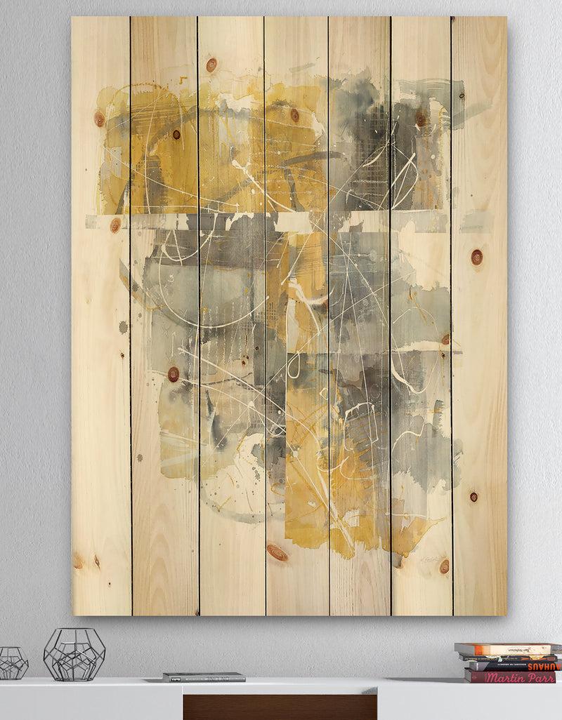 DesignQ Moving In and Out of Traffic II Yellow Grey - Geometric Print on Natural Pine Wood