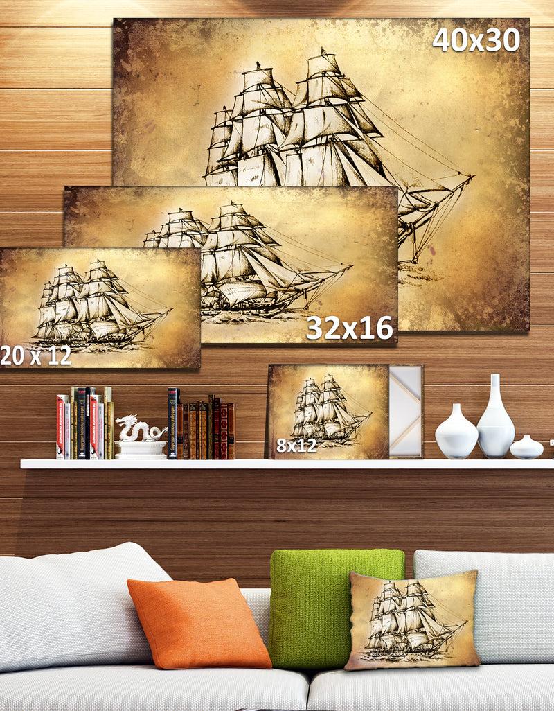 DesignQ Moving Old Sailboat Drawing - Seashore Wall Art On Canvas
