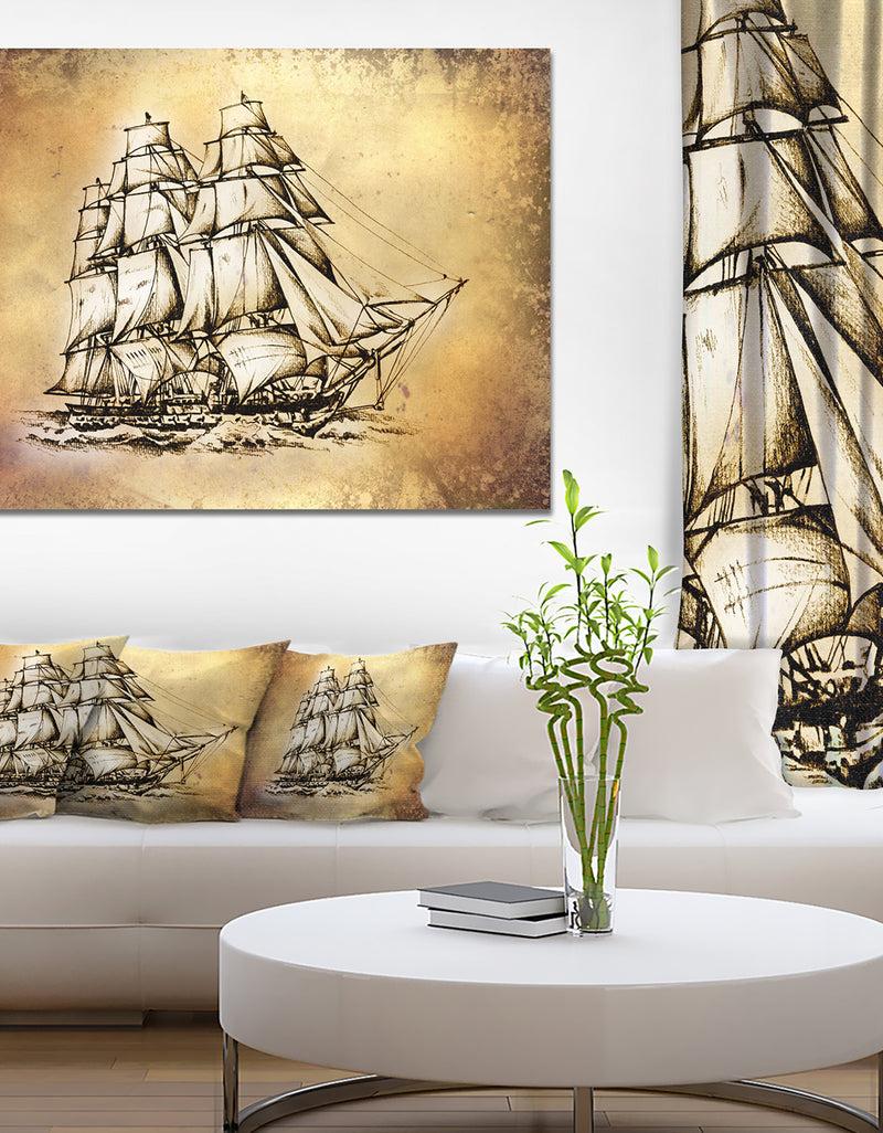 DesignQ Moving Old Sailboat Drawing - Seashore Wall Art on Canvas