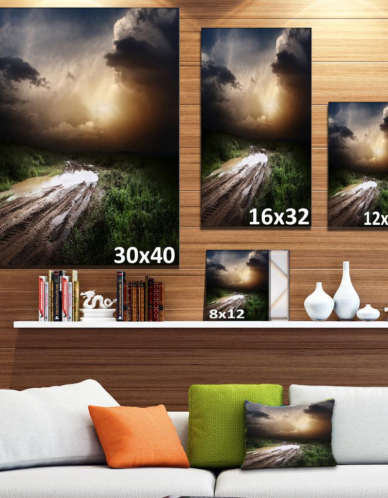 DesignQ Muddy Countryside Roads Under Dark Clouds - Landscape Art Canvas Print