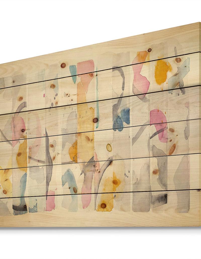 DesignQ Multi-Color Geometric Bars II - Modern & Contemporary Print On Natural Pine Wood