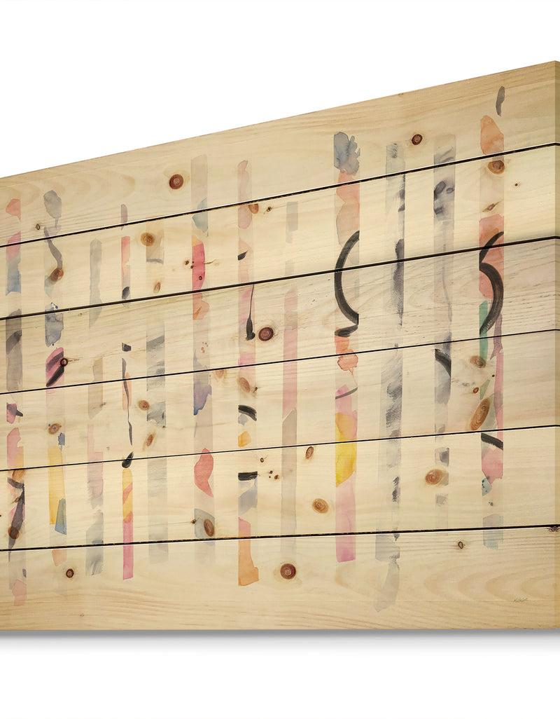 DesignQ Multi-Color Geometric Bars - Modern Transitional Print On Natural Pine Wood