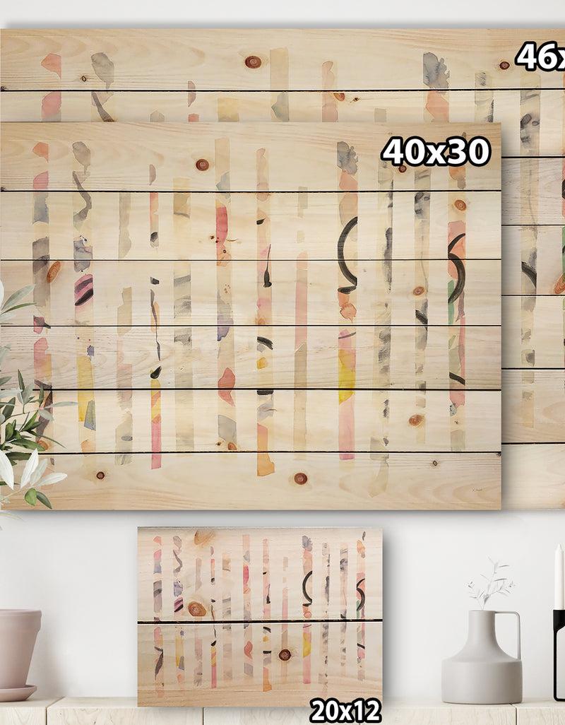 DesignQ Multi-Color Geometric Bars - Modern Transitional Print On Natural Pine Wood