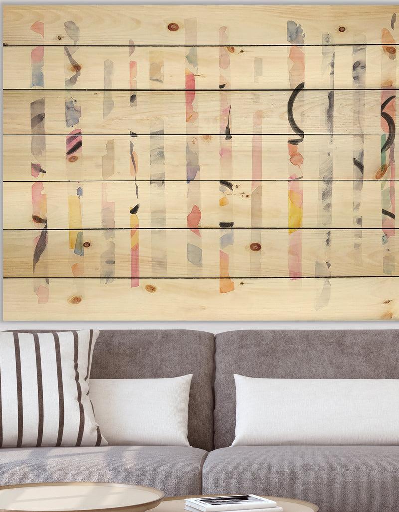 DesignQ Multi-Color Geometric Bars - Modern Transitional Print on Natural Pine Wood