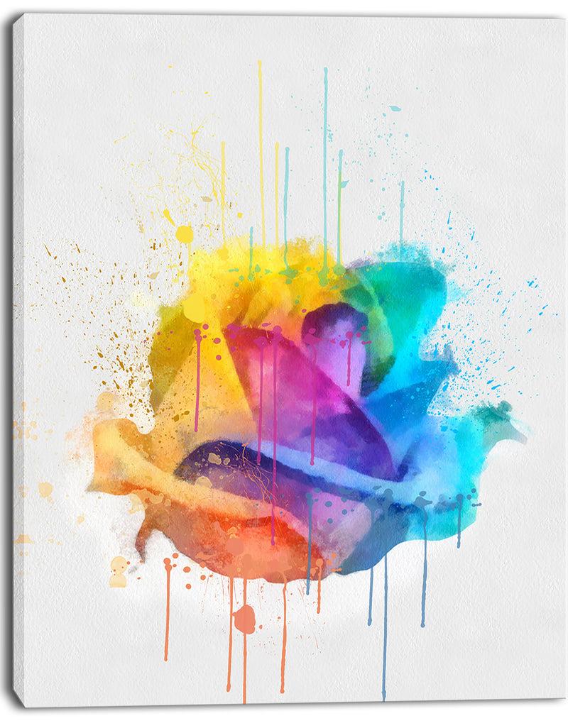 DesignQ Multicolor Rose With Color Splashes - Floral Canvas Artwork Print