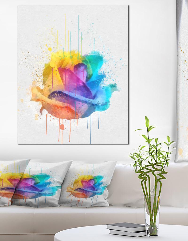 DesignQ Multicolor Rose With Color Splashes - Floral Canvas Artwork Print