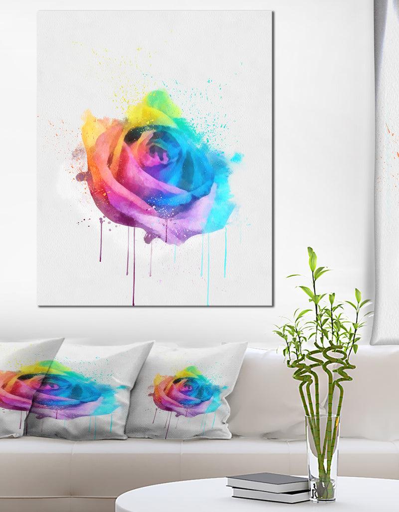 DesignQ Multicolor Watercolor Rose Flower - Floral Canvas Artwork Print