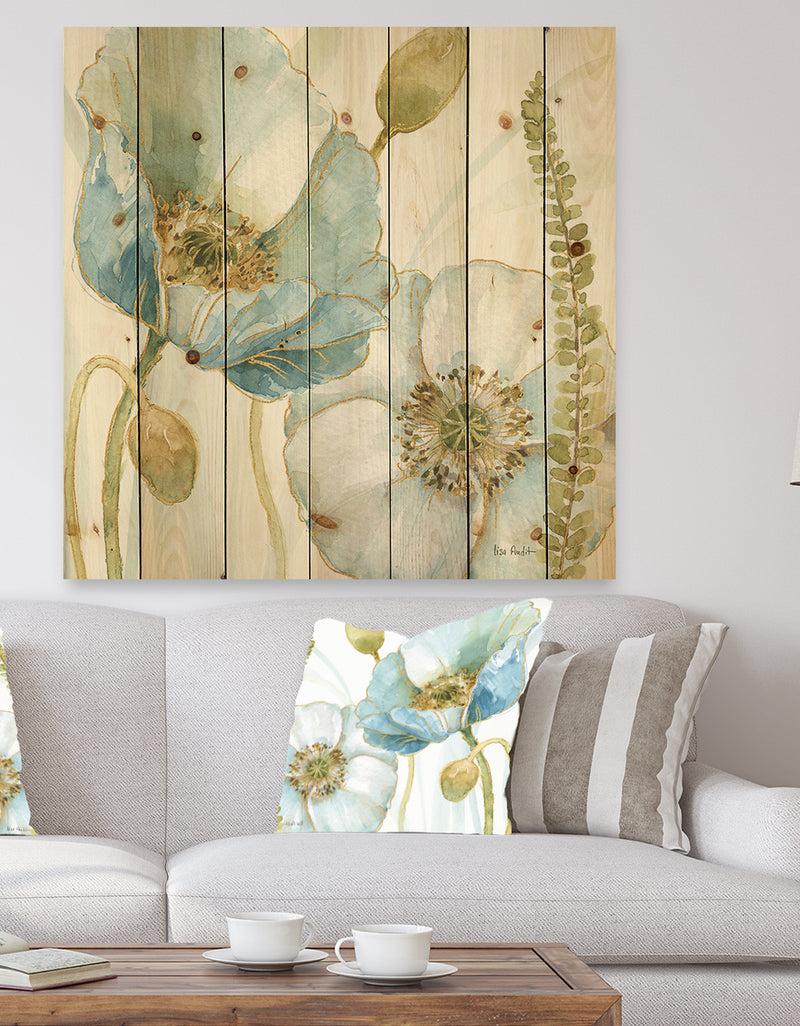 DesignQ My Greenhouse Cottage Flowers III - Traditional Print on Natural Pine Wood