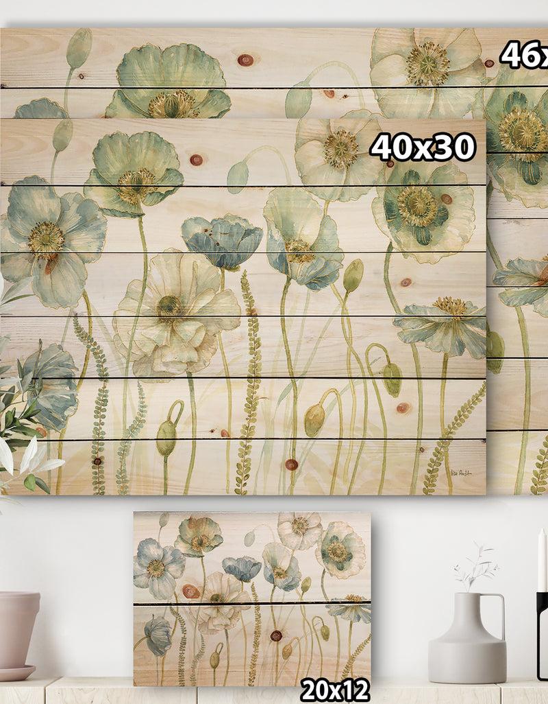 DesignQ My Greenhouse Cottage Flowers IV - Traditional Print On Natural Pine Wood