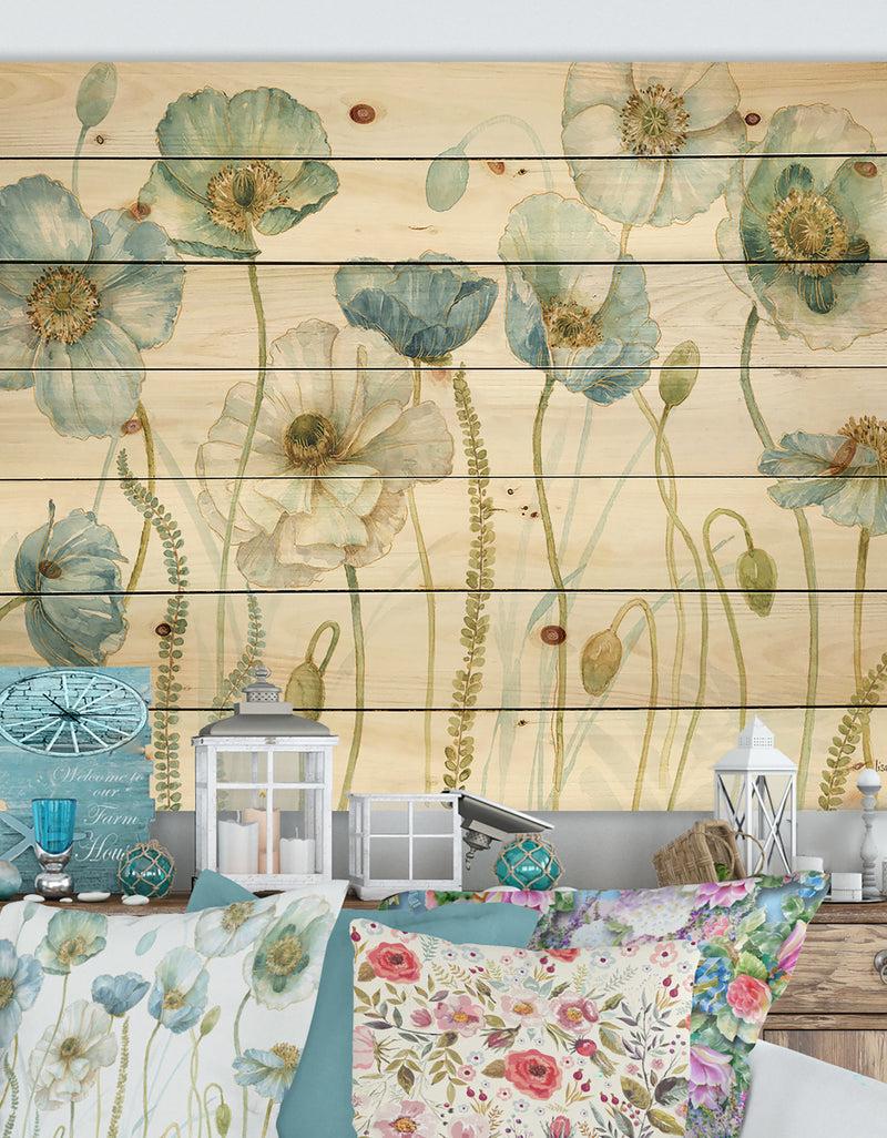 DesignQ My Greenhouse Cottage Flowers IV - Traditional Print on Natural Pine Wood