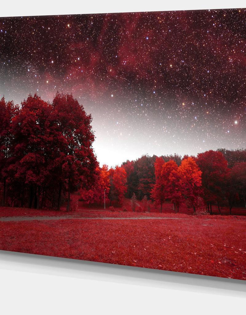 DesignQ Mystical Red Spring Night - Large Landscape Canvas Art Print