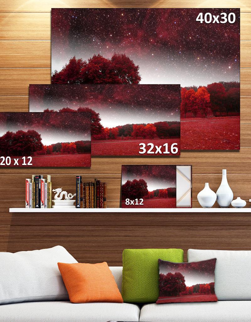 DesignQ Mystical Red Spring Night - Large Landscape Canvas Art Print