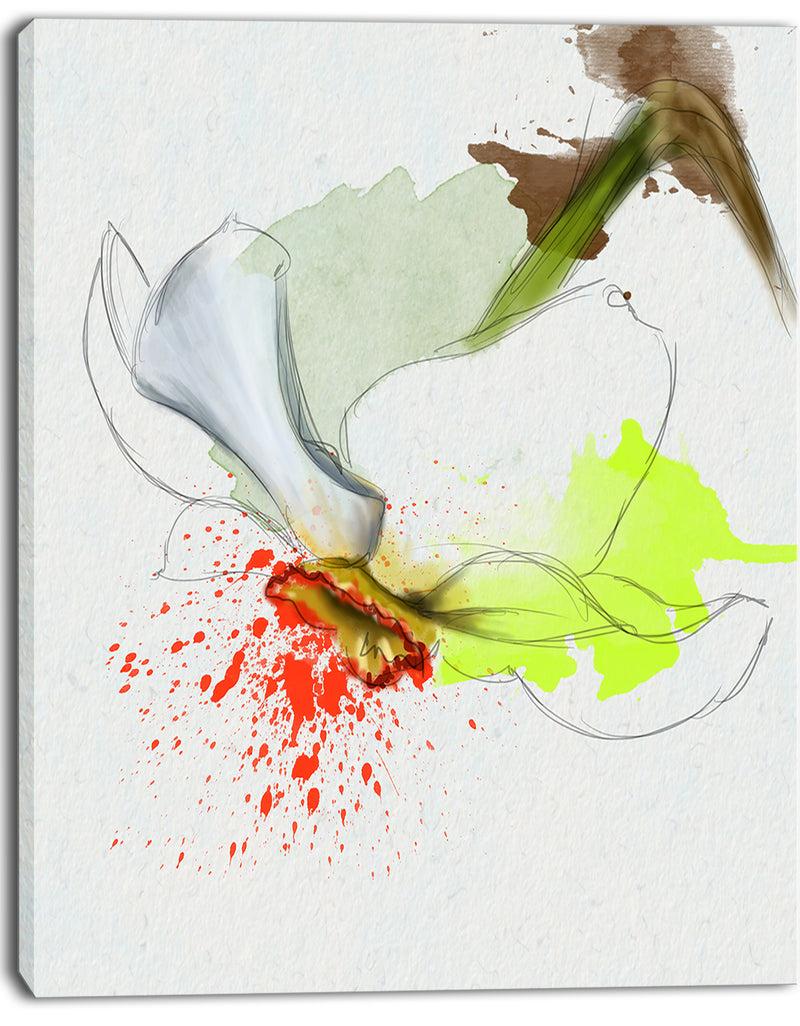 DesignQ Narcissus Flower Sketch Watercolor - Modern Floral Canvas Wall Art