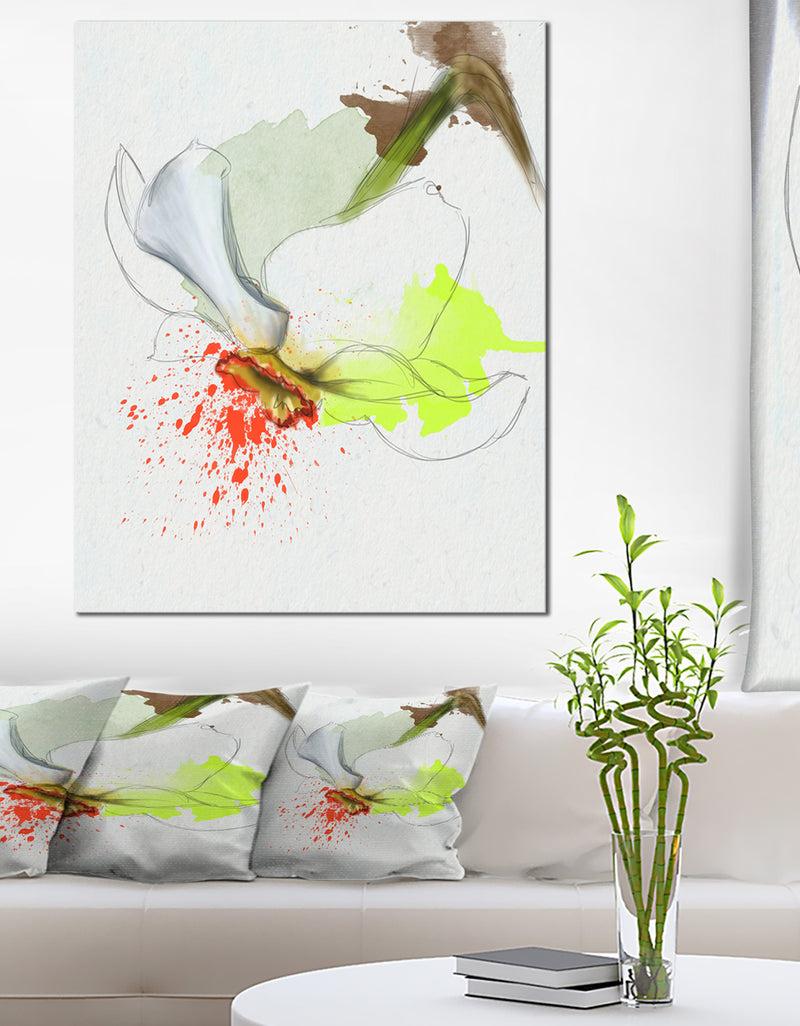 DesignQ Narcissus Flower Sketch Watercolor - Modern Floral Canvas Wall Art