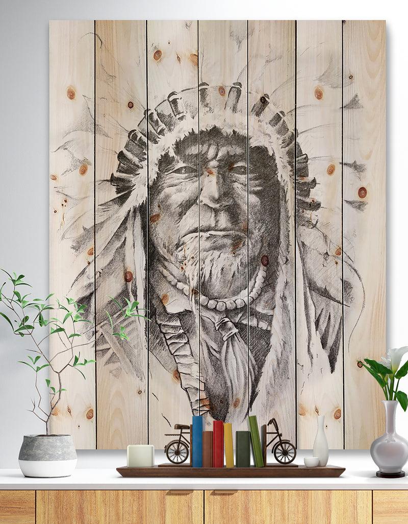 DesignQ Native American Indian - Bohemian Print on Natural Pine Wood