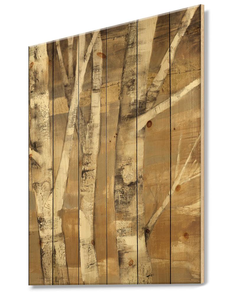 DesignQ Natural Birch Forest I - Traditional Print On Natural Pine Wood