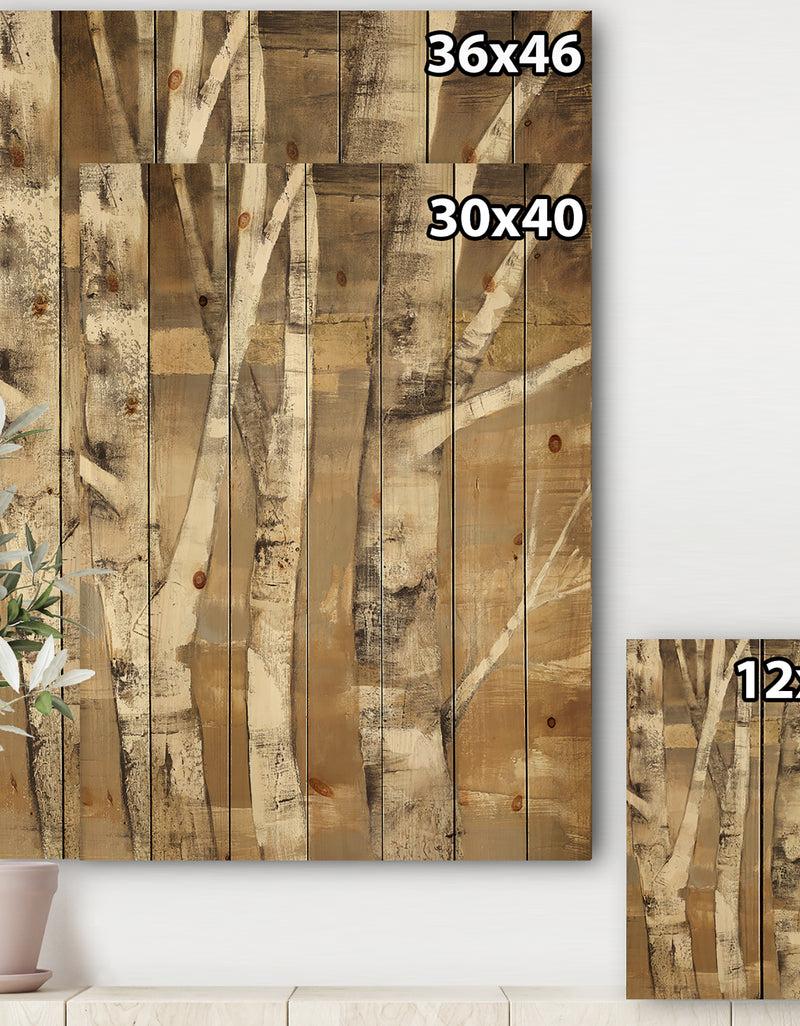 DesignQ Natural Birch Forest I - Traditional Print On Natural Pine Wood