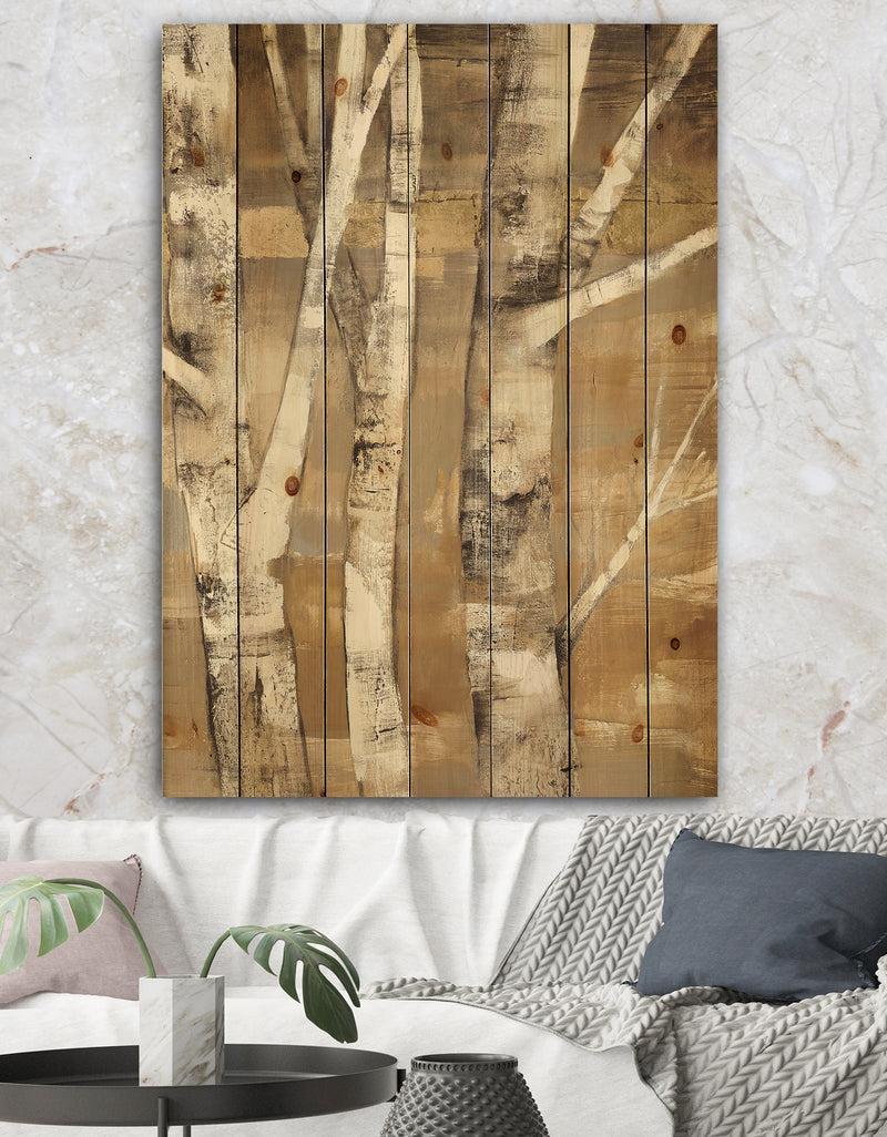 DesignQ Natural Birch Forest I - Traditional Print on Natural Pine Wood
