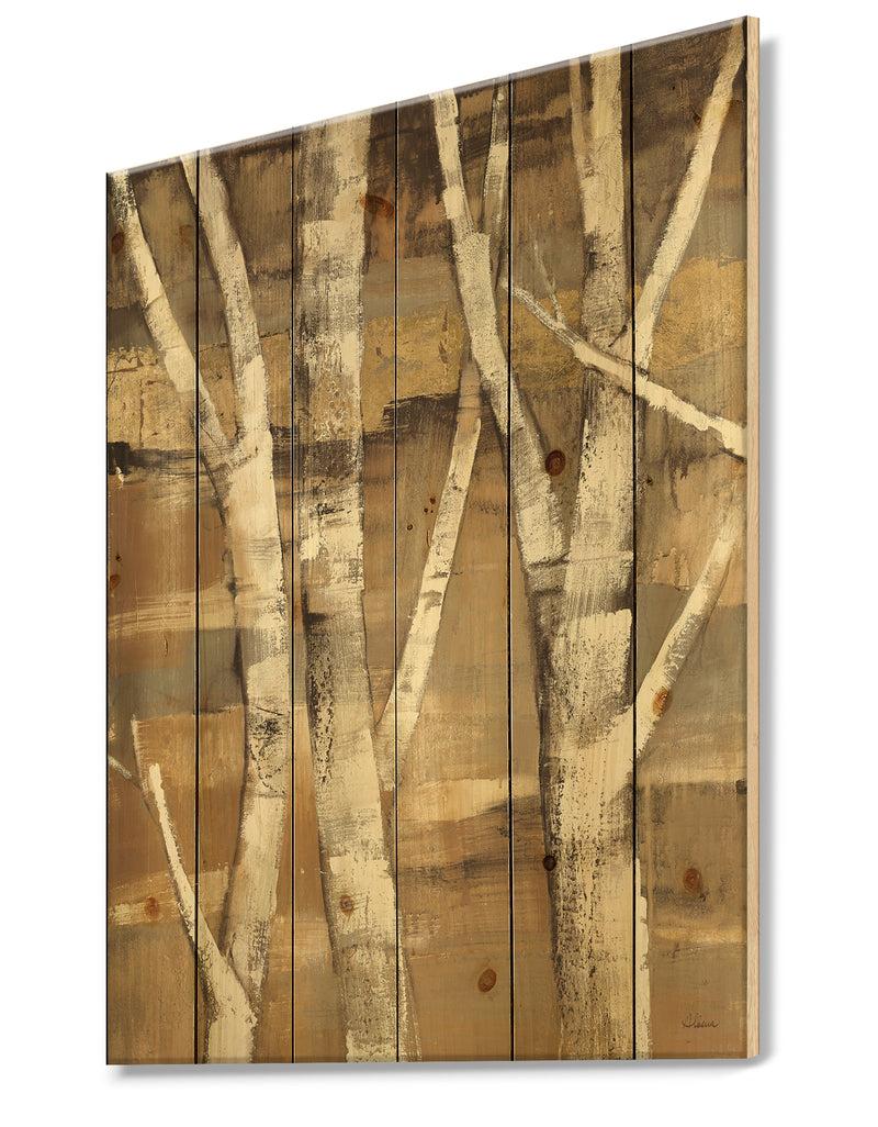 DesignQ Natural Birch Forest II - Traditional Print On Natural Pine Wood