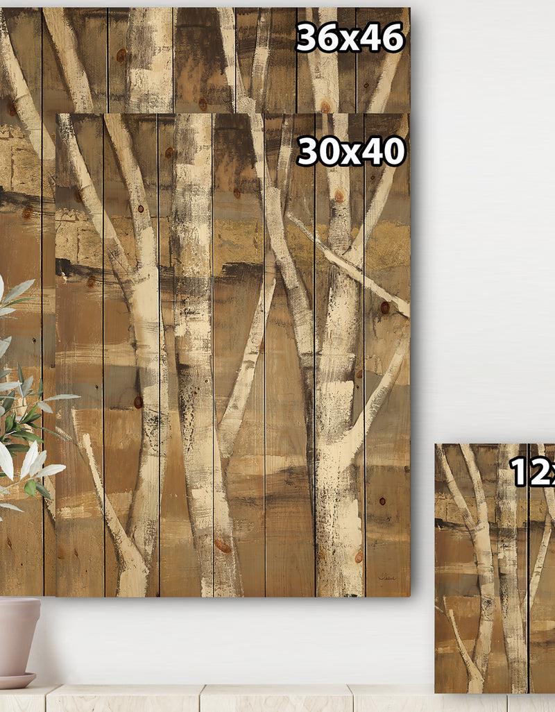 DesignQ Natural Birch Forest II - Traditional Print On Natural Pine Wood