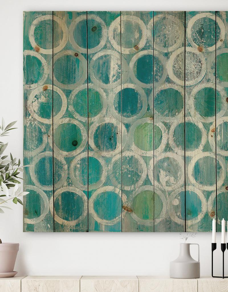 DesignQ Natural Blue Circle - Modern & Contemporary Print on Natural Pine Wood