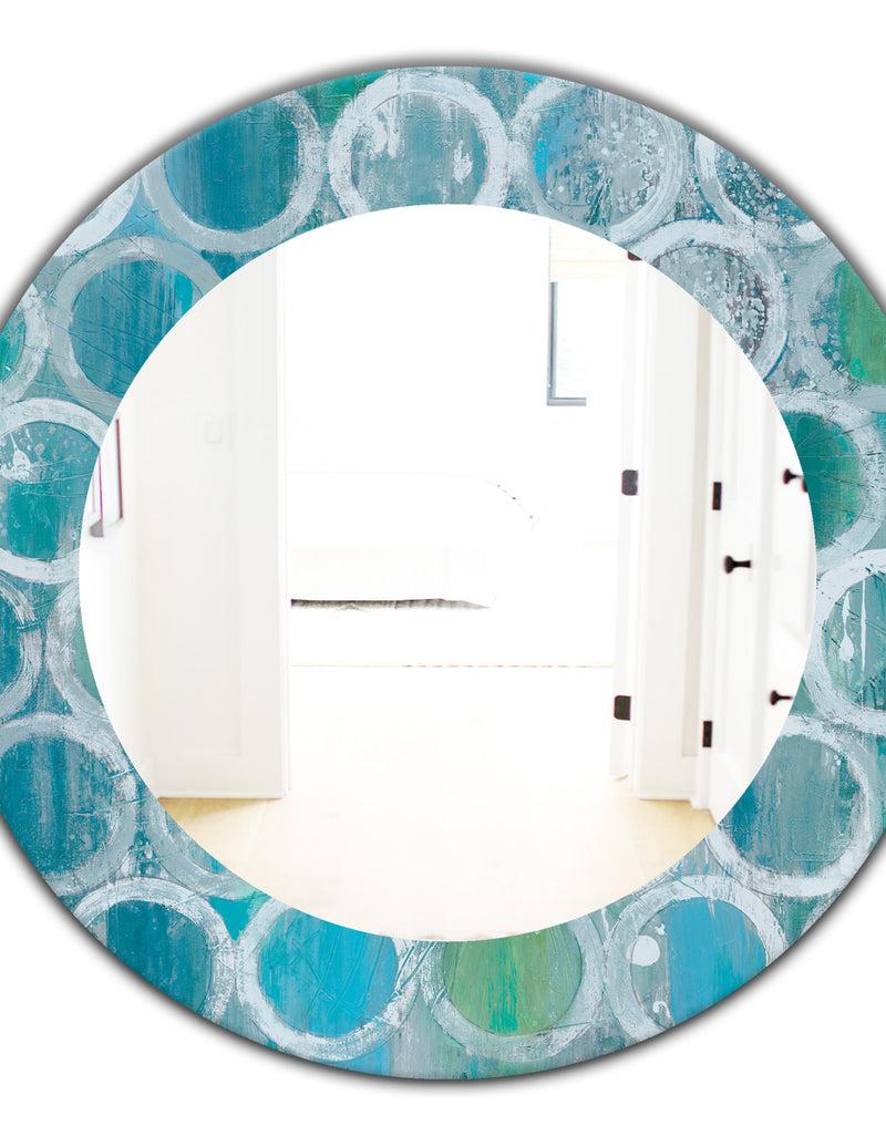 DesignQ Natural Blue Circle - Modern Mirror - Frameless Oval Or Round Wall Mirror