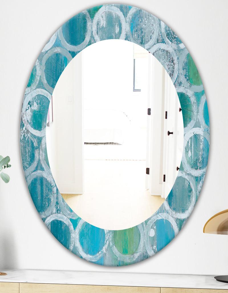 DesignQ Natural Blue Circle - Modern Mirror - Frameless Oval Or Round Wall Mirror