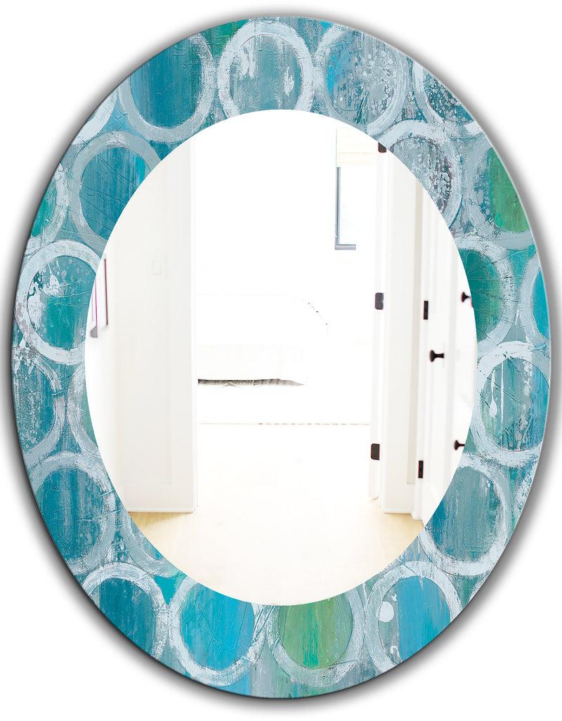 DesignQ Natural Blue Circle - Modern Mirror - Frameless Oval Or Round Wall Mirror