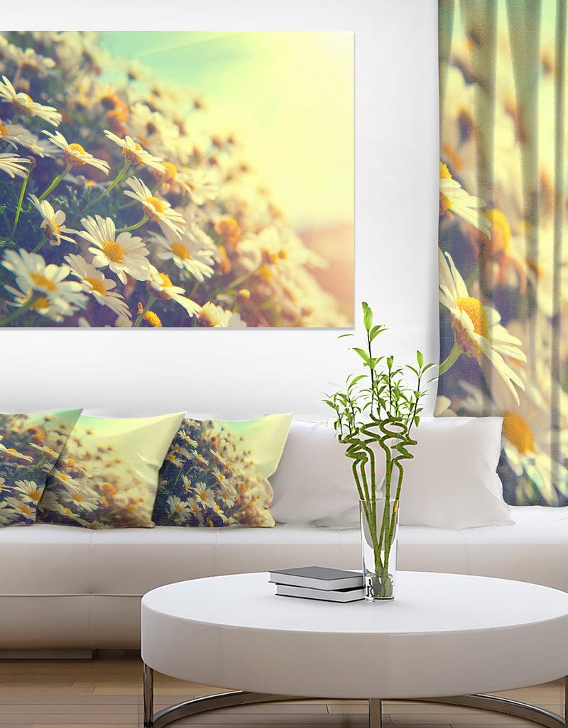 DesignQ Nature With Blooming Chamomiles - Large Floral Wall Art Canvas