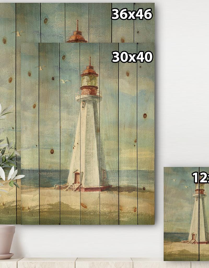 DesignQ Nautical Lighthouse III - Nautical & Beach Print On Natural Pine Wood