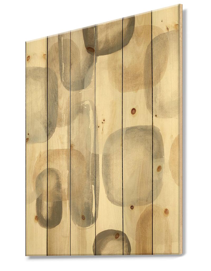 DesignQ Neutral Oval Grey Stones I - Modern Glam Print On Natural Pine Wood