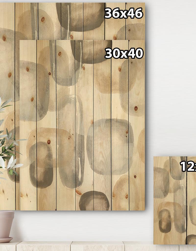DesignQ Neutral Oval Grey Stones I - Modern Glam Print On Natural Pine Wood