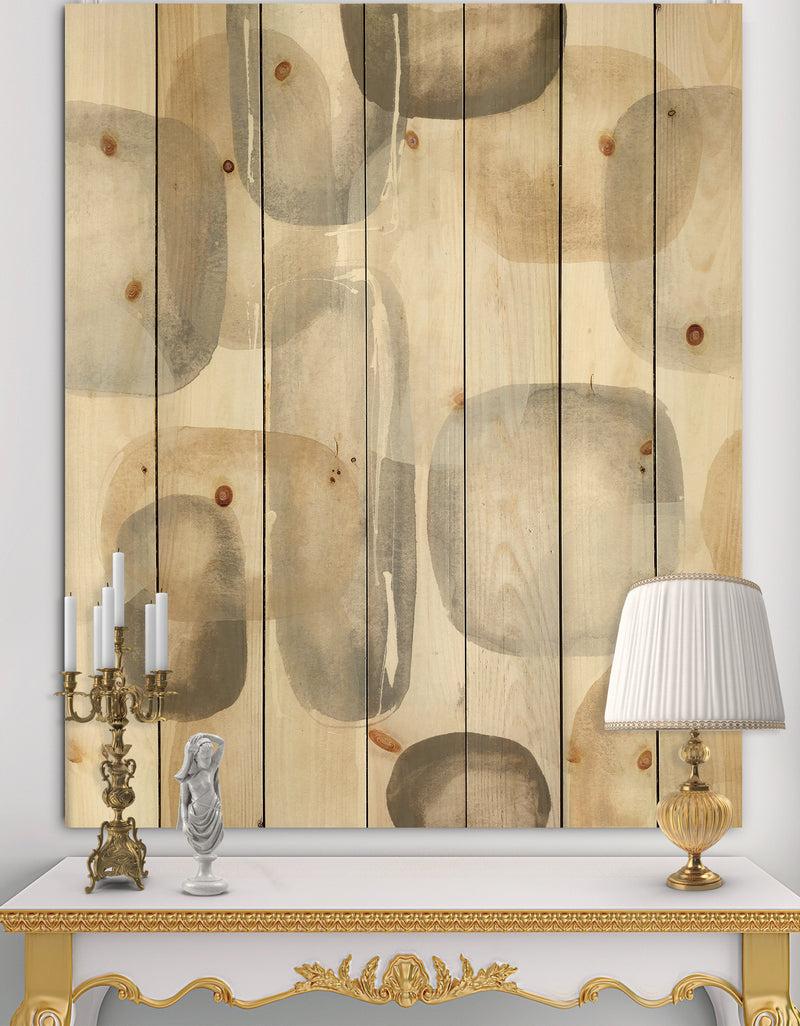 DesignQ Neutral Oval Grey Stones I - Modern Glam Print on Natural Pine Wood