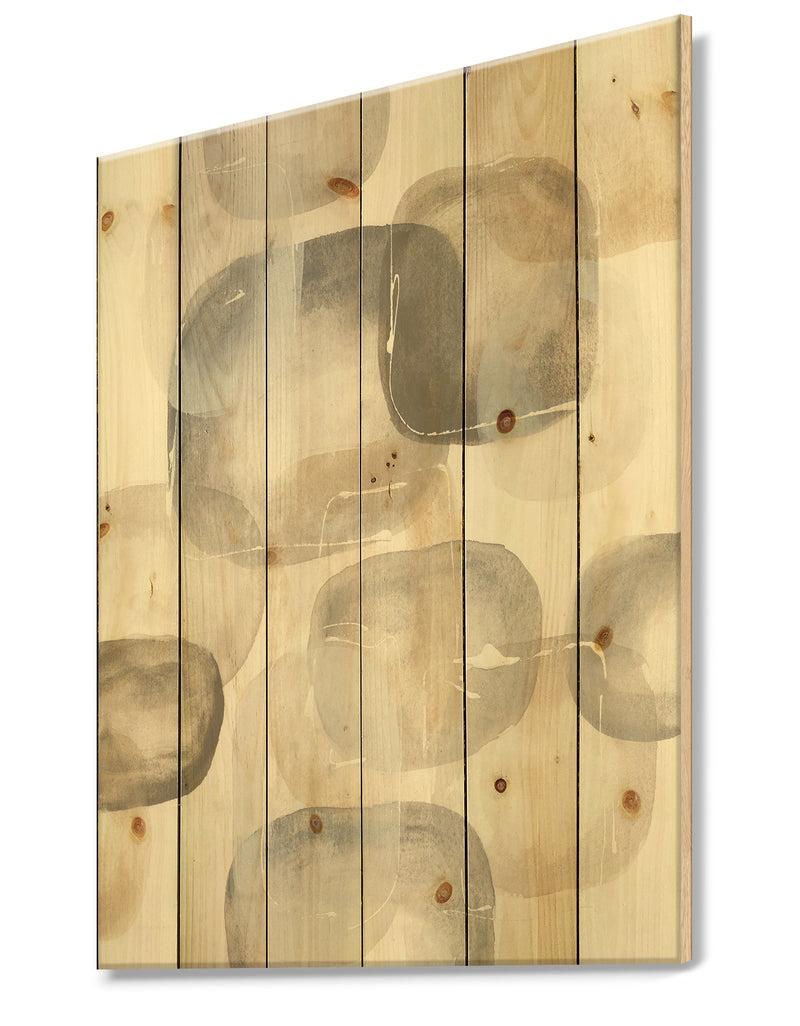 DesignQ Neutral Oval Grey Stones II - Modern Glam Print On Natural Pine Wood