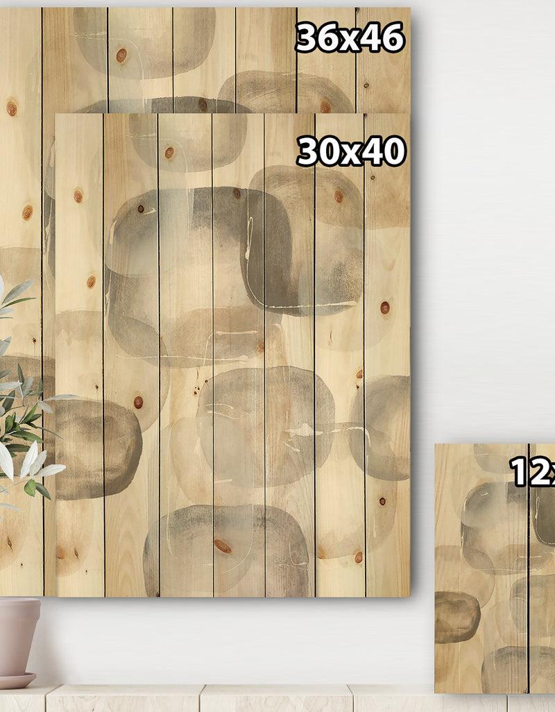 DesignQ Neutral Oval Grey Stones II - Modern Glam Print On Natural Pine Wood