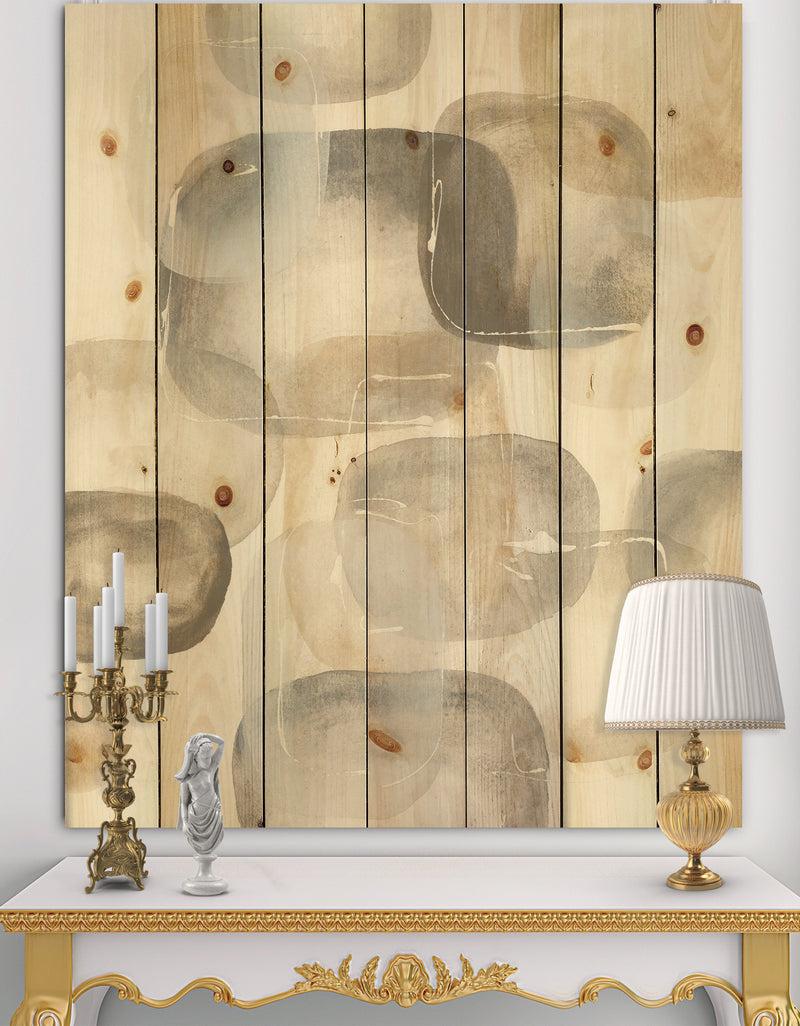 DesignQ Neutral Oval Grey Stones II - Modern Glam Print on Natural Pine Wood
