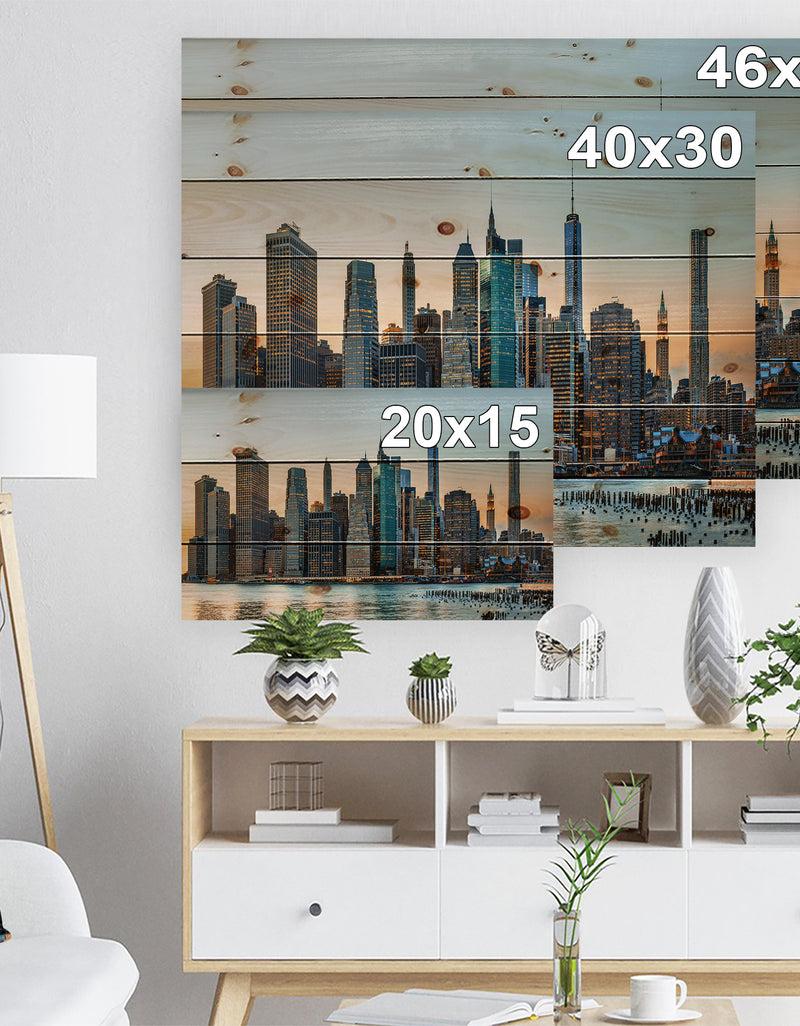 DesignQ New York City Skyline - Photography Print On Natural Pine Wood