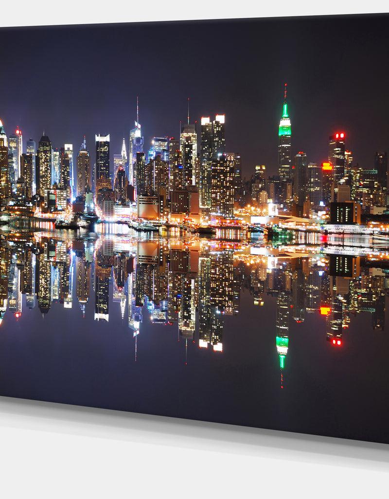 DesignQ New York City Skyscrapers In Blue Shade - Cityscape Canvas Print