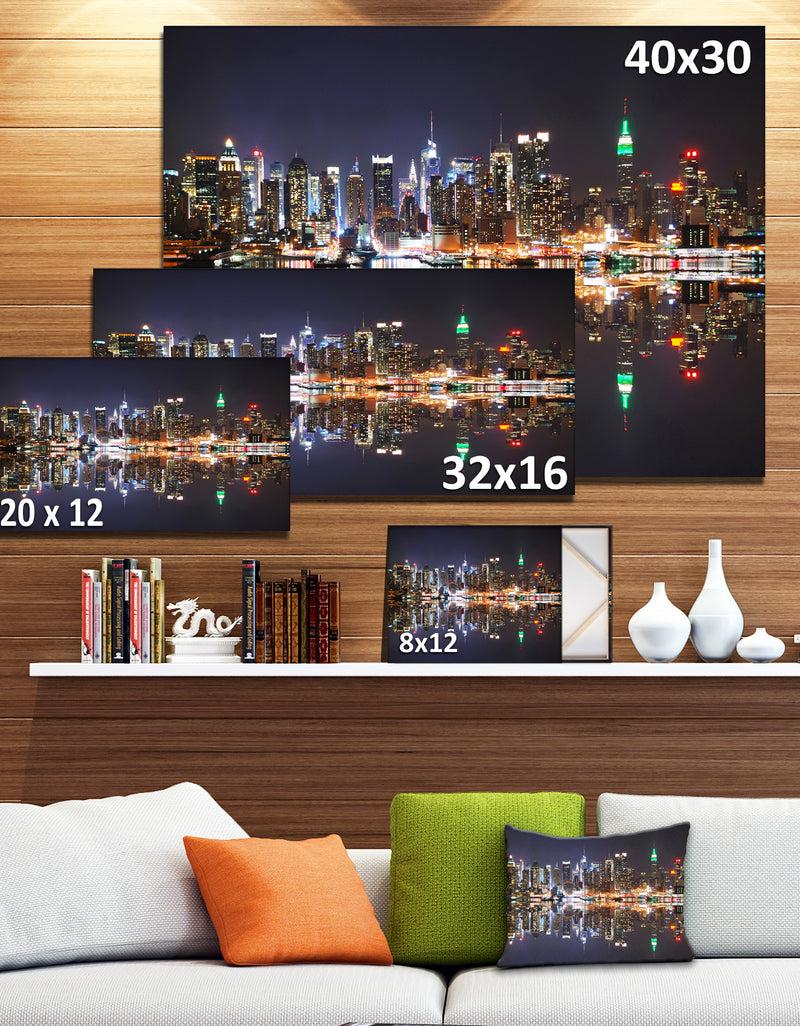 DesignQ New York City Skyscrapers In Blue Shade - Cityscape Canvas Print