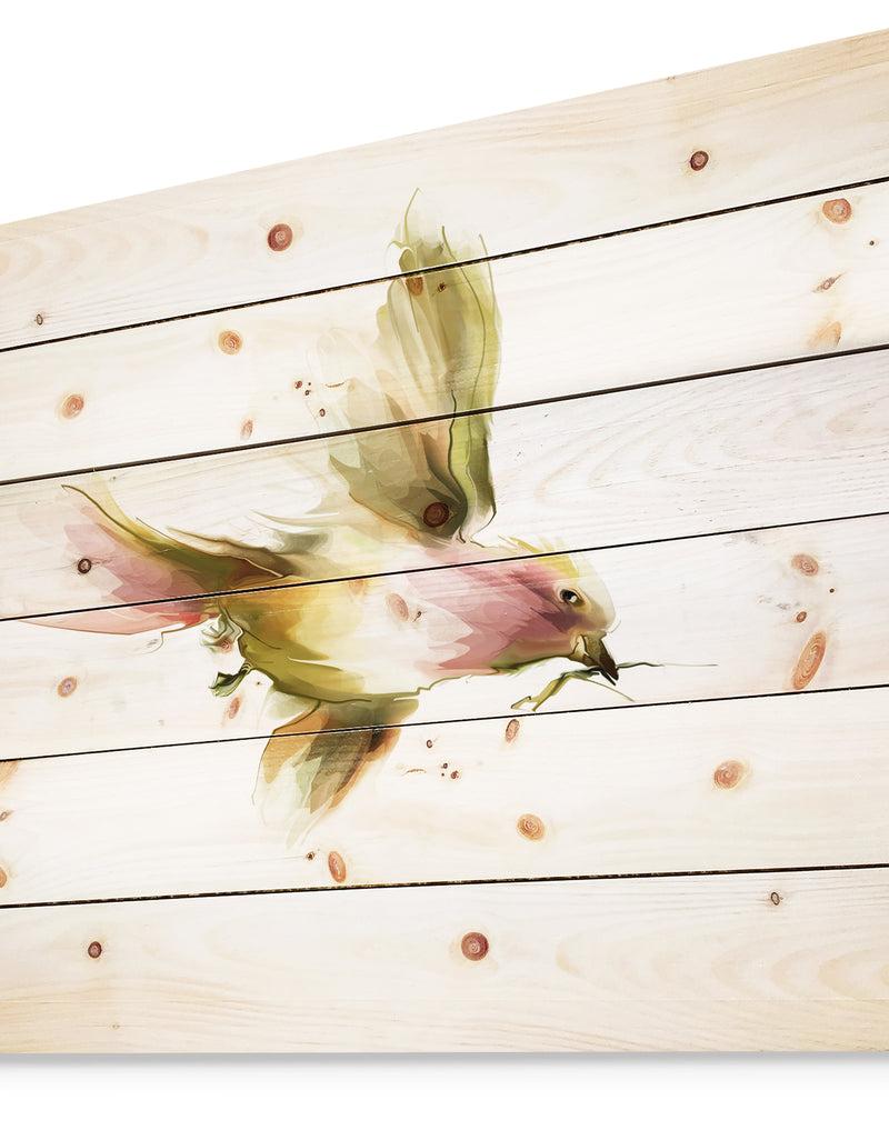 DesignQ Nice Flight Of Lovely Green Bird - Animal Print On Natural Pine Wood