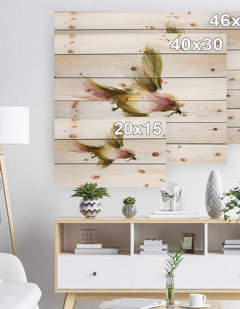 DesignQ Nice Flight Of Lovely Green Bird - Animal Print On Natural Pine Wood