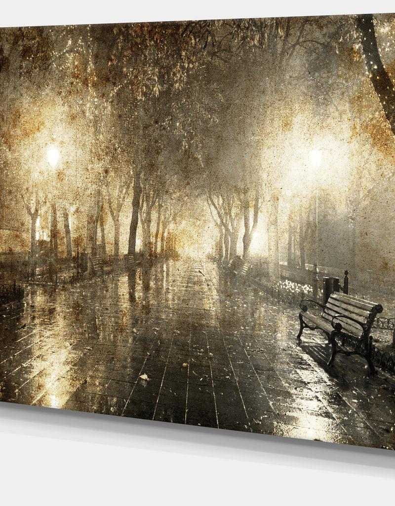 DesignQ Night Alley With Lights - Photography Landscape Canvas Print