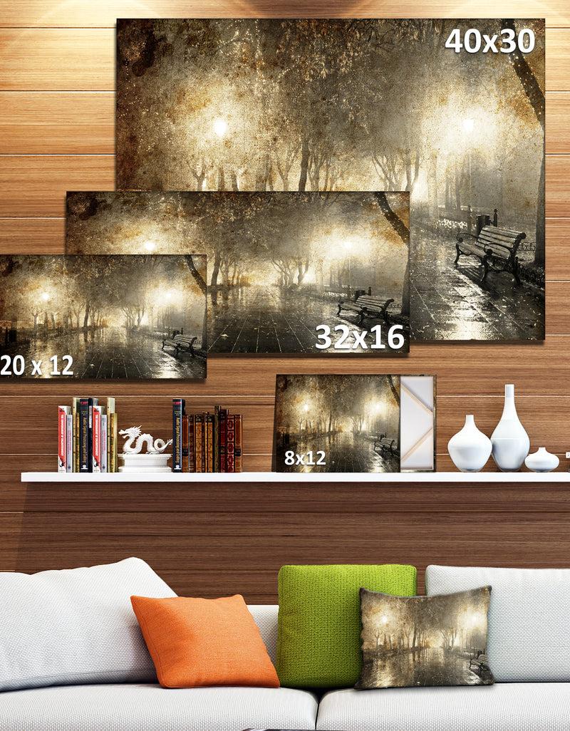 DesignQ Night Alley With Lights - Photography Landscape Canvas Print