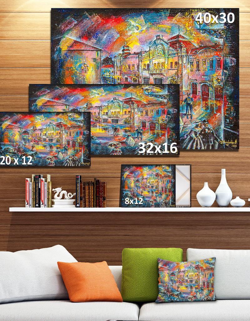 DesignQ Night City With People - Cityscape Canvas Artwork